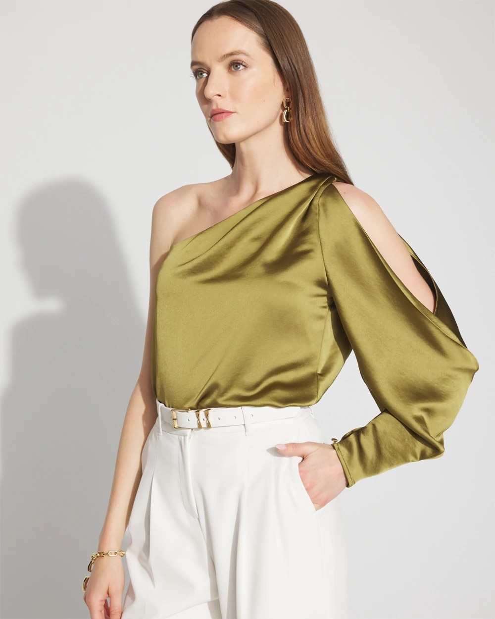 トップス sheller shoulder ribbon satin tops SLY | 【LIMITED ITEM】MANYWAY RIBBON KNIT トップス (ニット